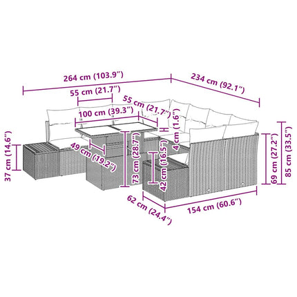 Tuin Sofa Set Met Kussen 9 Pcs Poly Rattan