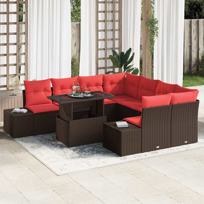Tuin Sofa Set Met Kussen 9 Pcs En Rood Poly Rattan