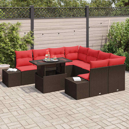 Tuin Sofa Set Met Kussen 9 Pcs En Rood Poly Rattan