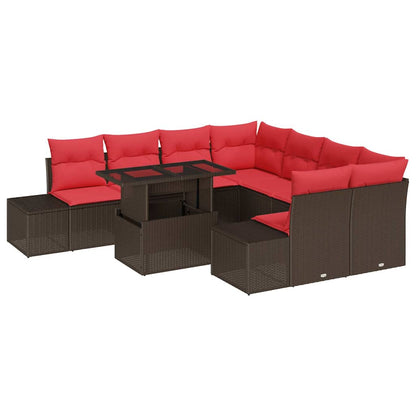 Tuin Sofa Set Met Kussen 9 Pcs En Rood Poly Rattan