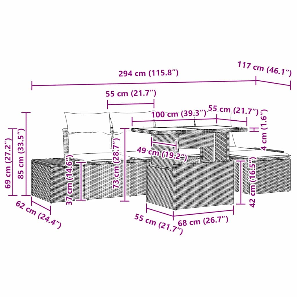 Tuin Sofa Set Met Kussen 6 Pcs Poly Rattan