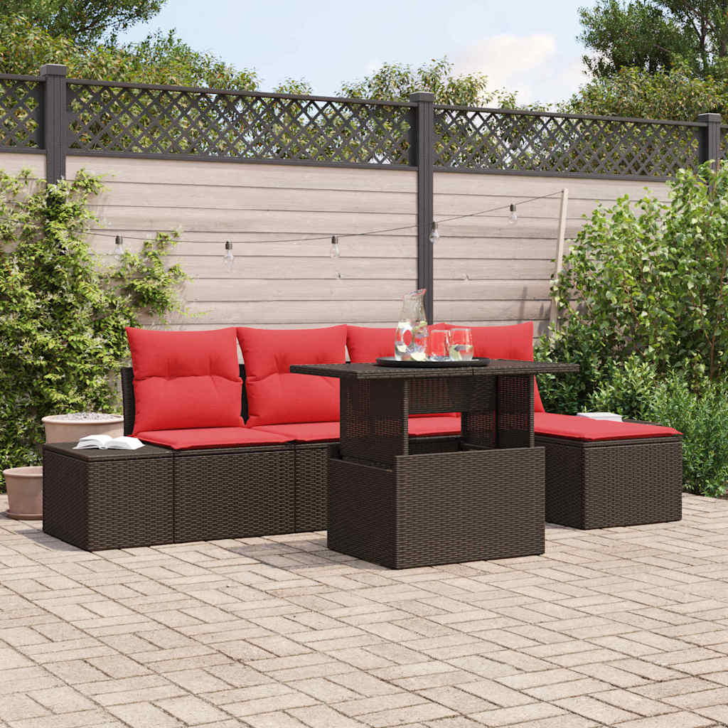 Tuin Sofa Set Met Kussen 6 Pcs En Rood Poly Rattan