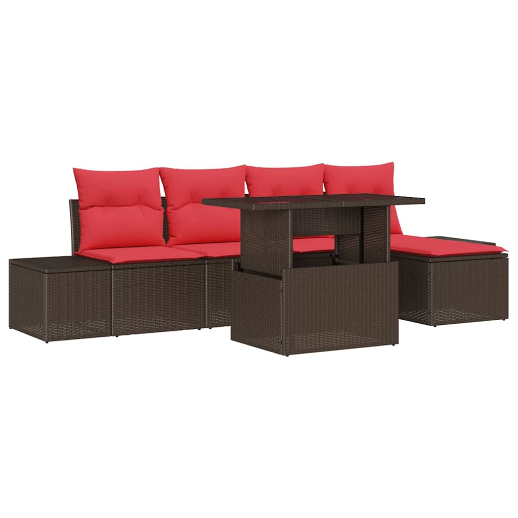 Tuin Sofa Set Met Kussen 6 Pcs En Rood Poly Rattan