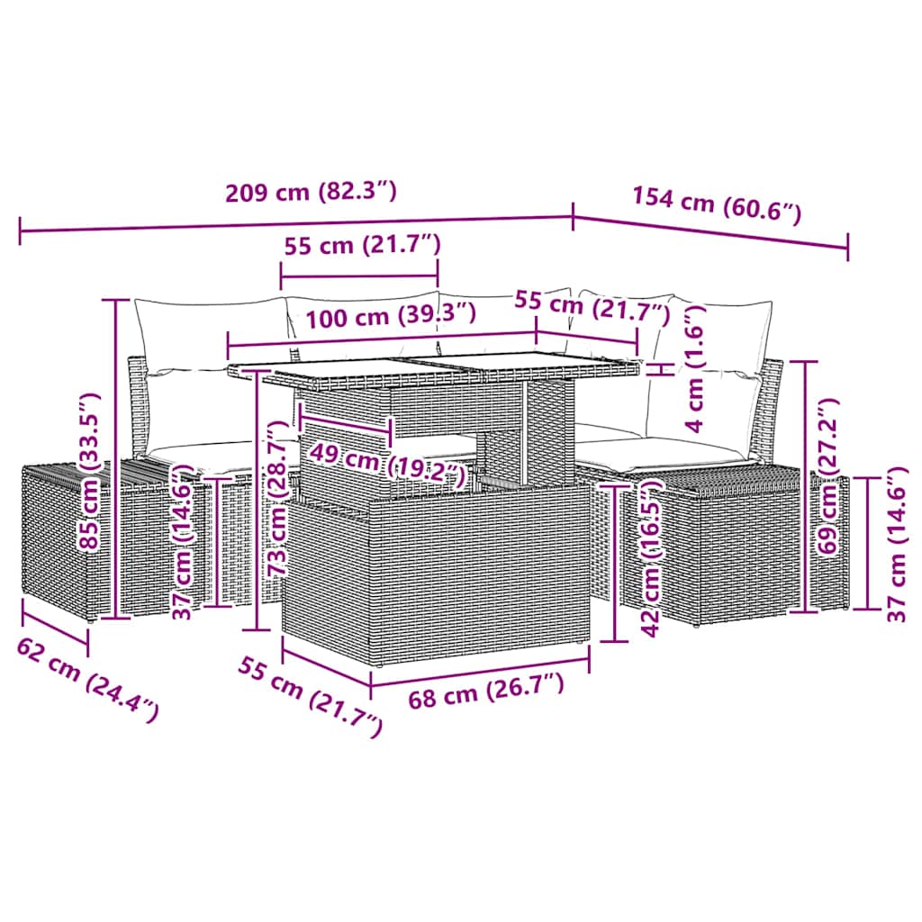 Tuin Sofa Set Met Kussen 5 Pcs Poly Rattan