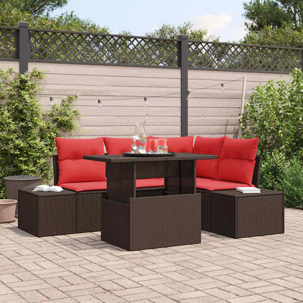 Tuin Sofa Set Met Kussen 6 Pcs En Rood Poly Rattan