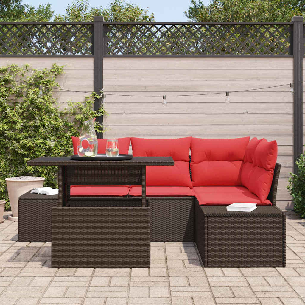 Tuin Sofa Set Met Kussen 6 Pcs En Rood Poly Rattan