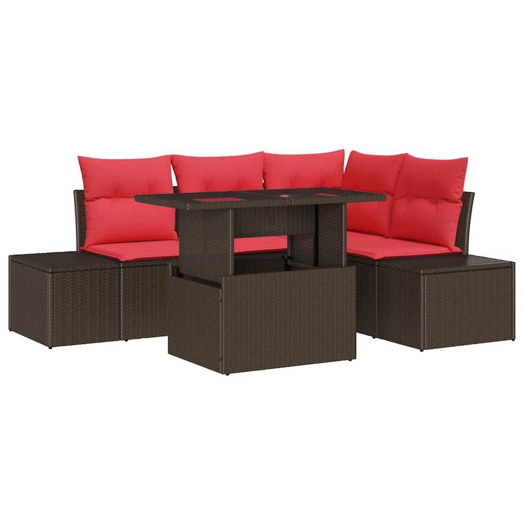 Tuin Sofa Set Met Kussen 6 Pcs En Rood Poly Rattan