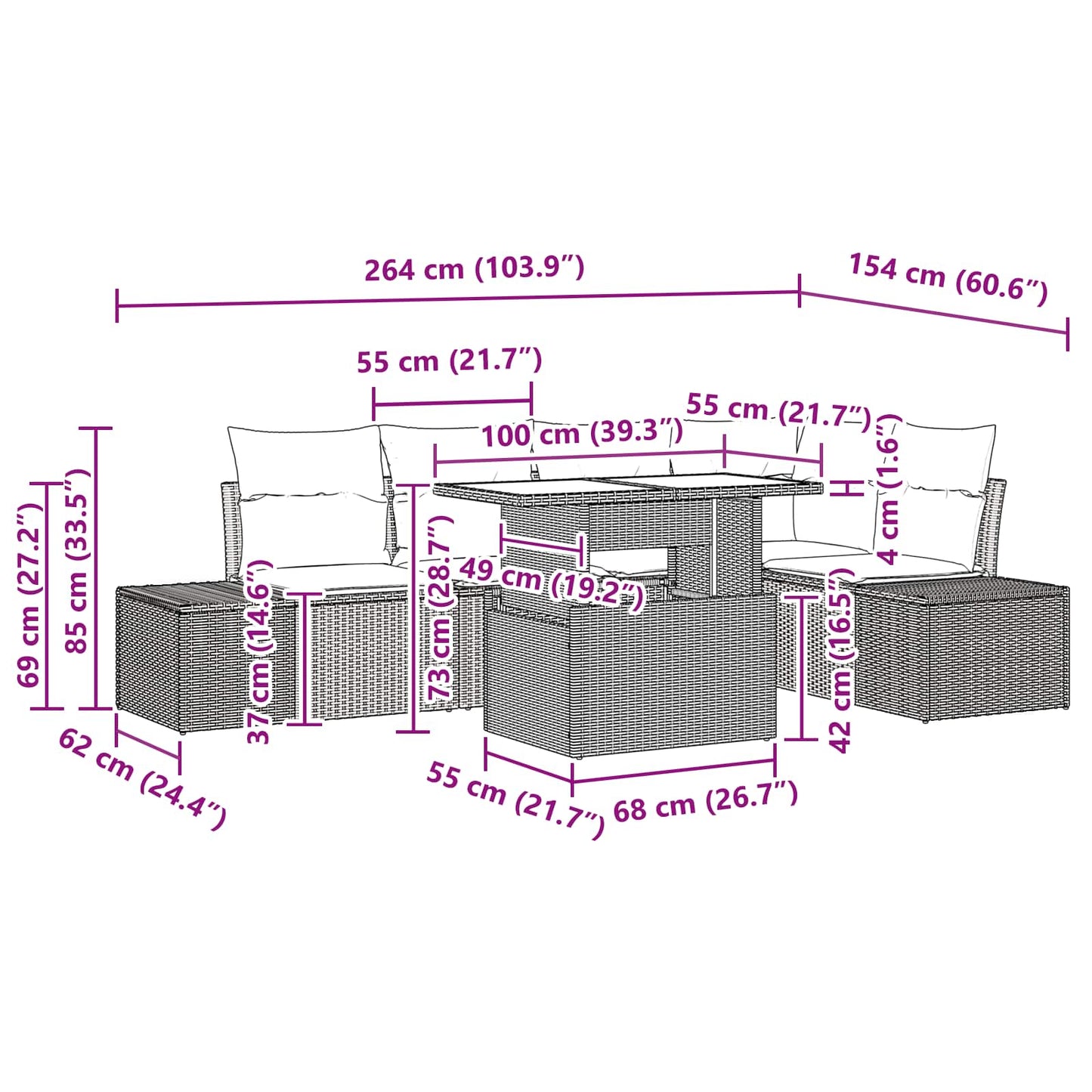 Tuin Sofa Set Met Kussen Met Opslag 6 Pcs En Rood