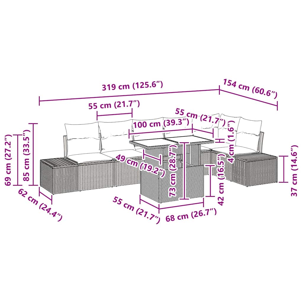 Tuin Sofa Set Met Kussen Met Opslag 7 Pcs
