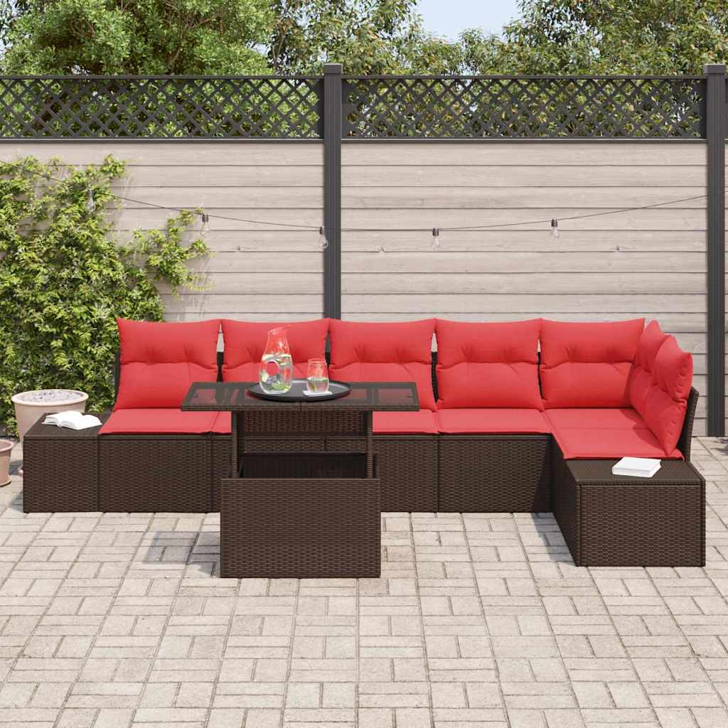 Tuin Sofa Set Met Kussen 7 Pcs En Rood Poly Rattan