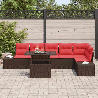 Tuin Sofa Set Met Kussen 7 Pcs En Rood Poly Rattan
