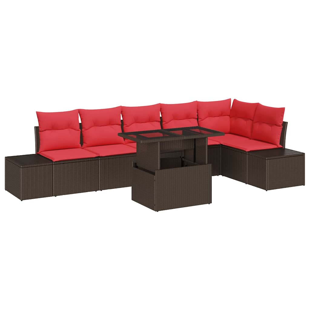 Tuin Sofa Set Met Kussen 7 Pcs En Rood Poly Rattan