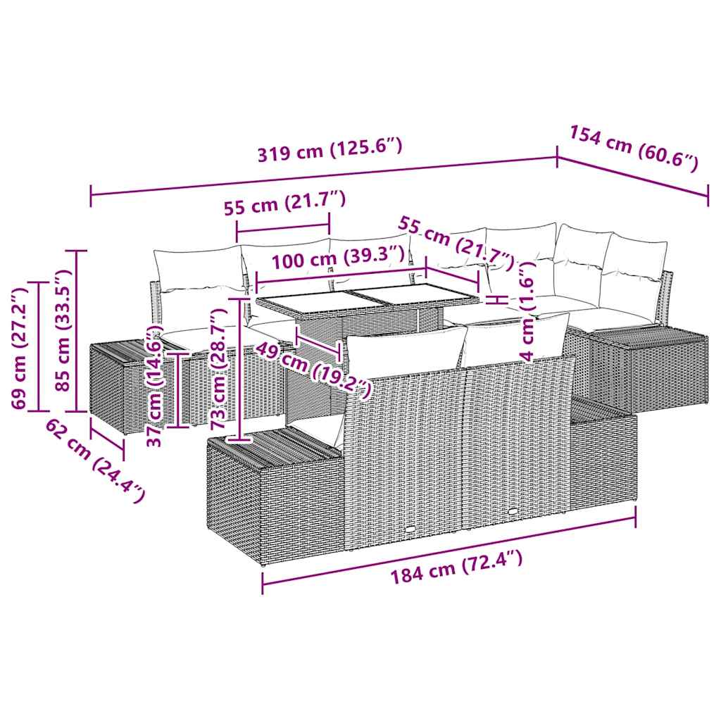 Tuin Sofa Set Met Kussen Met Opslag 9 Pcs