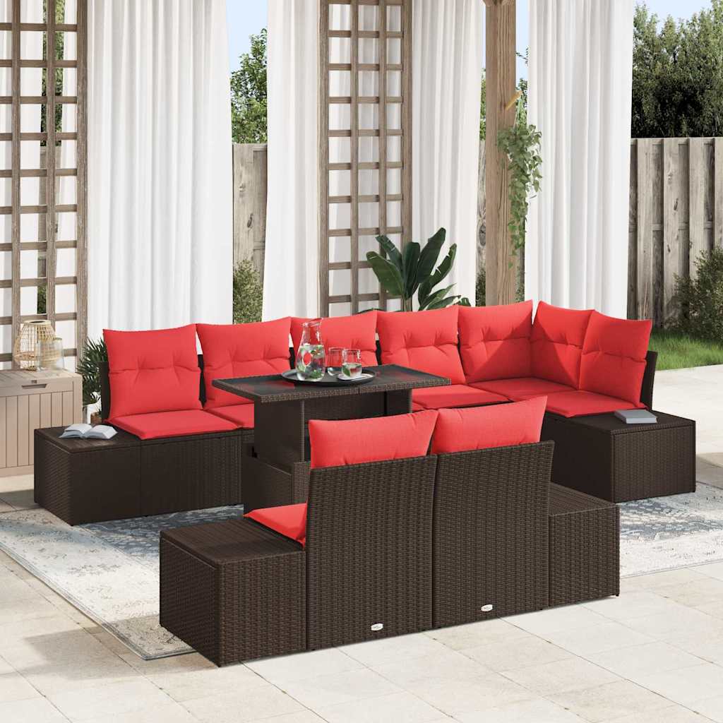 Tuin Sofa Set Met Kussen 9 Pcs En Rood Poly Rattan