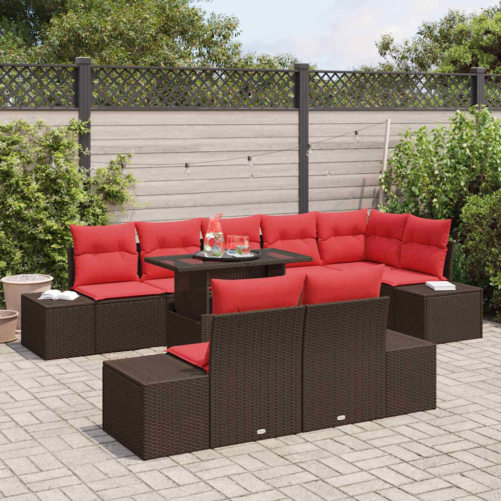 Tuin Sofa Set Met Kussen 9 Pcs En Rood Poly Rattan