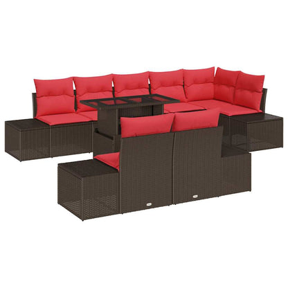 Tuin Sofa Set Met Kussen 9 Pcs En Rood Poly Rattan