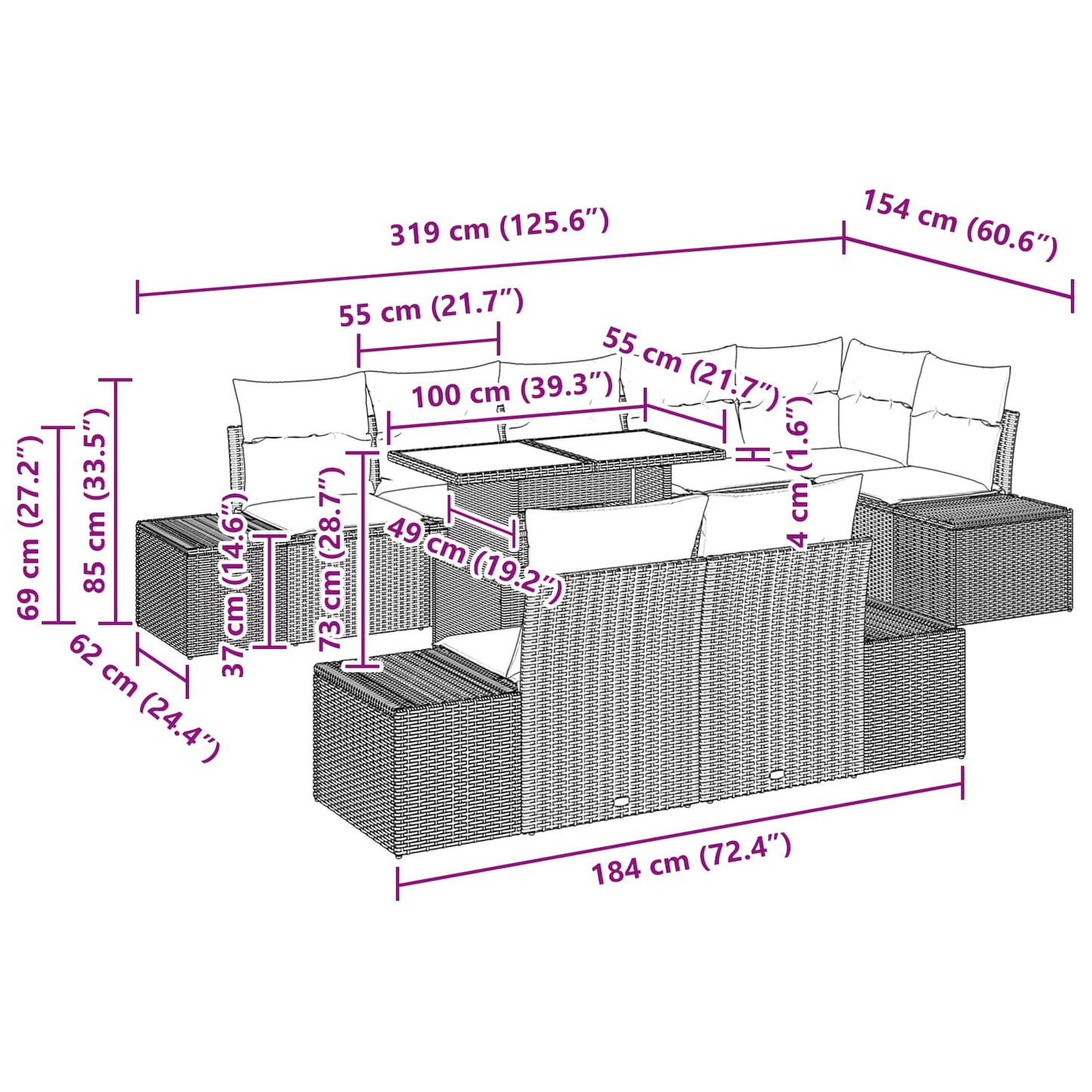 Tuin Sofa Set Met Kussen 9 Pcs En Rood Poly Rattan