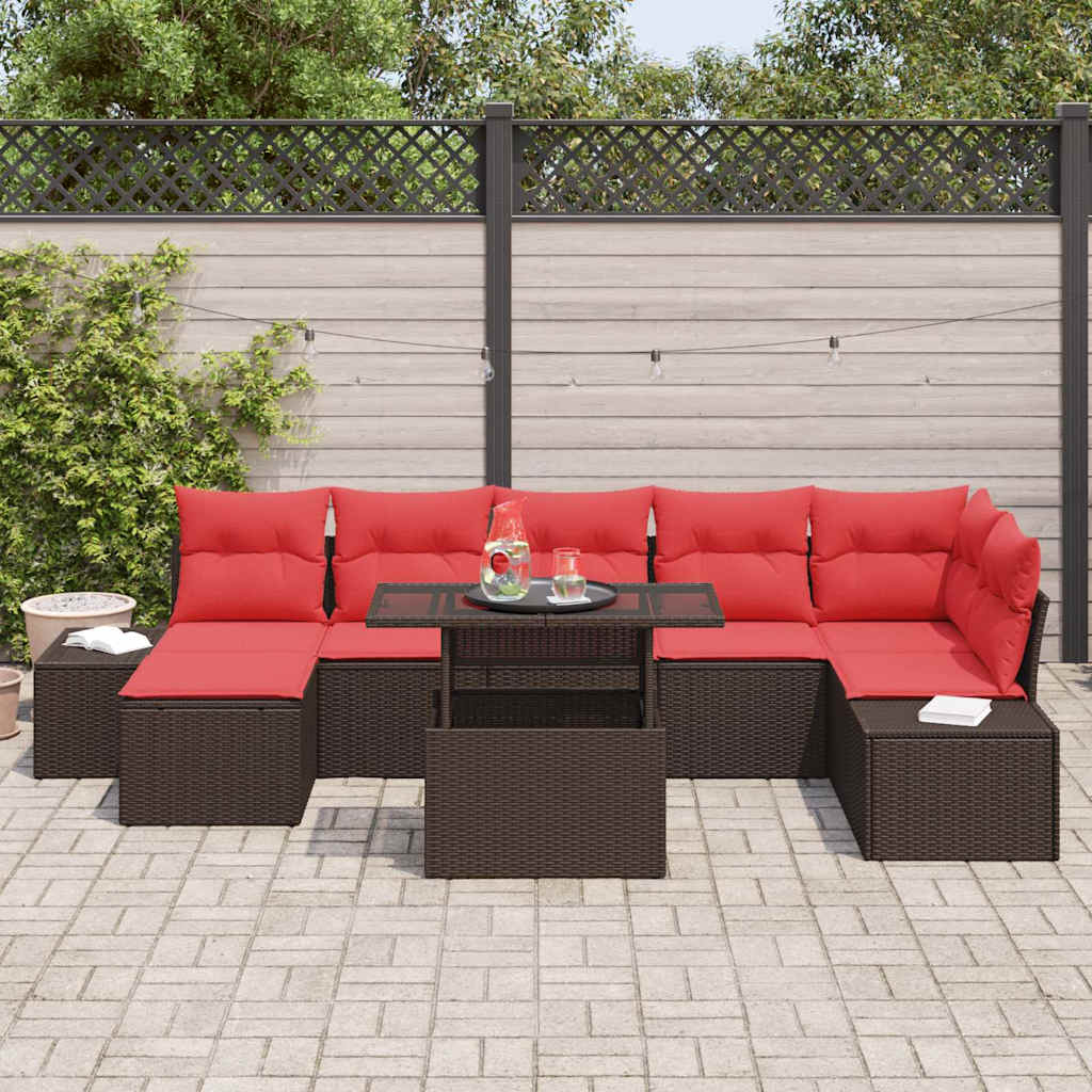 Tuin Sofa Set Met Kussen 8 Pcs En Rood Poly Rattan