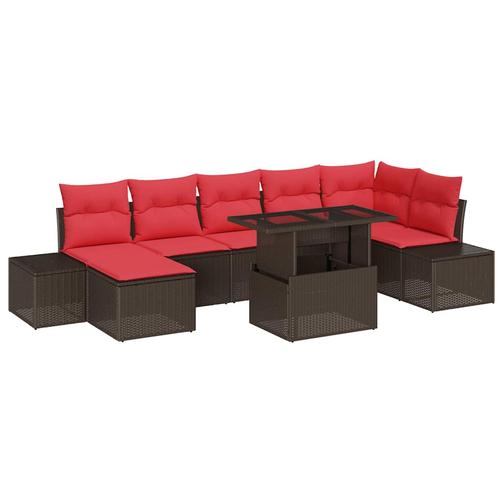 Tuin Sofa Set Met Kussen 8 Pcs En Rood Poly Rattan