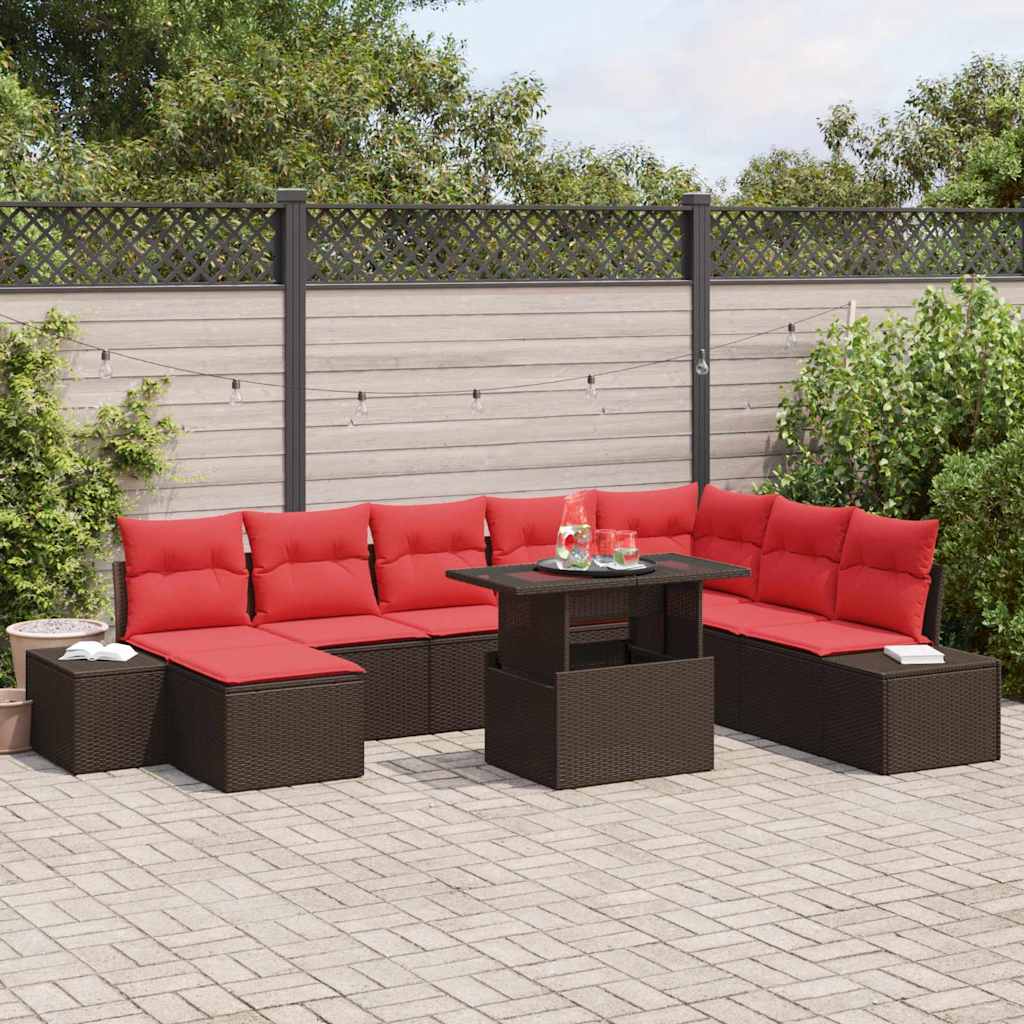 Tuin Sofa Set Met Kussen 9 Pcs En Rood Poly Rattan