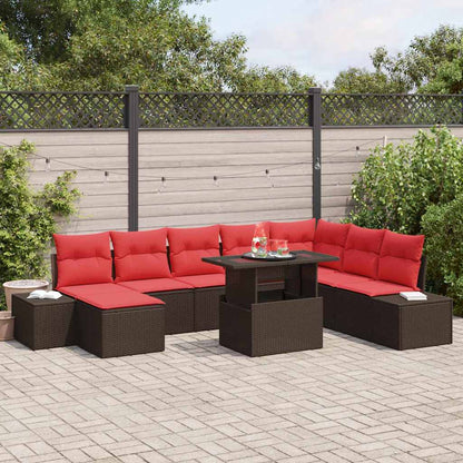 Tuin Sofa Set Met Kussen 9 Pcs En Rood Poly Rattan