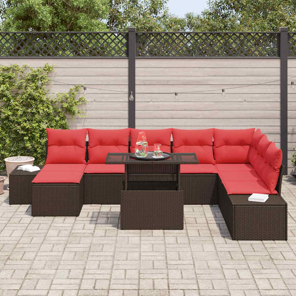 Tuin Sofa Set Met Kussen 9 Pcs En Rood Poly Rattan