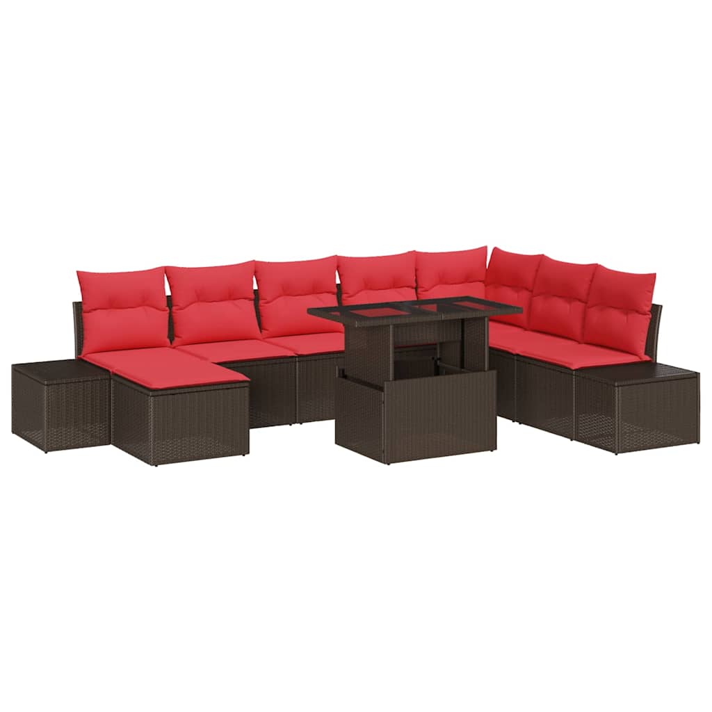 Tuin Sofa Set Met Kussen 9 Pcs En Rood Poly Rattan