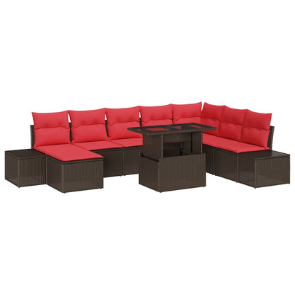 Tuin Sofa Set Met Kussen 9 Pcs En Rood Poly Rattan