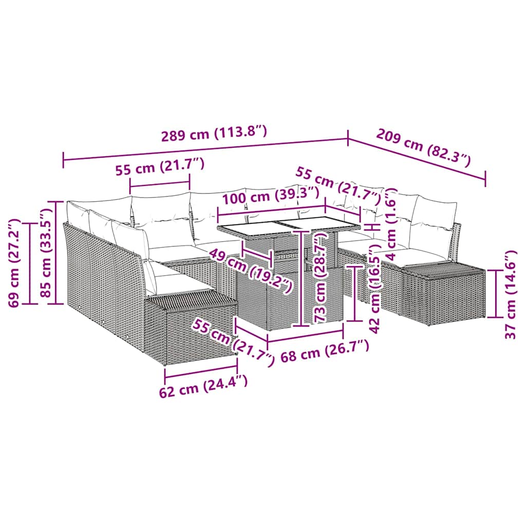 Tuin Sofa Set Met Kussen Met Opslag 10 Pcs