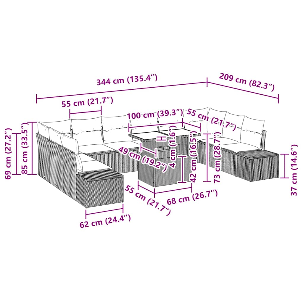 Tuin Sofa Set Met Kussen Met Opslag 11 Pcs