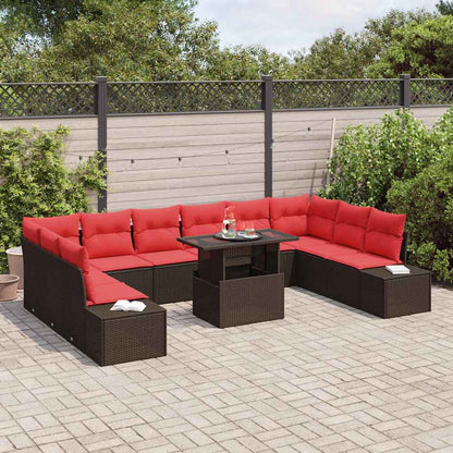 Tuin Sofa Set Met Kussen 11 Pcs En Rood Poly Rattan