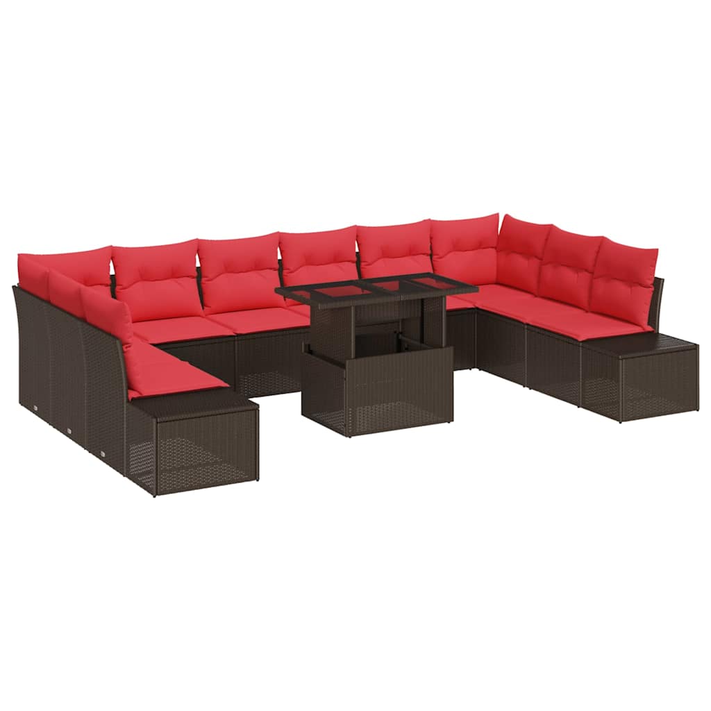Tuin Sofa Set Met Kussen 11 Pcs En Rood Poly Rattan