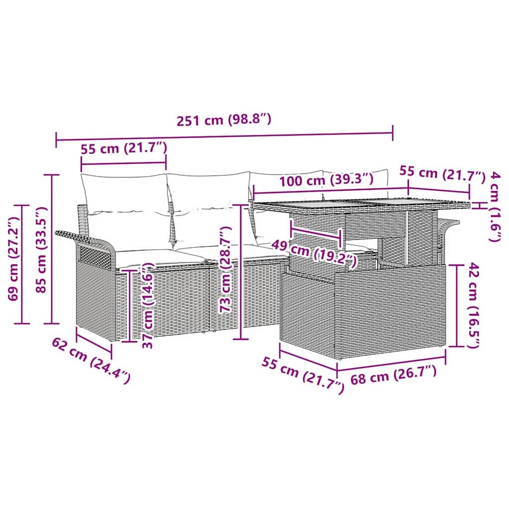 Tuinbankenset Met Kussen 5 Pcs Poly Rattan