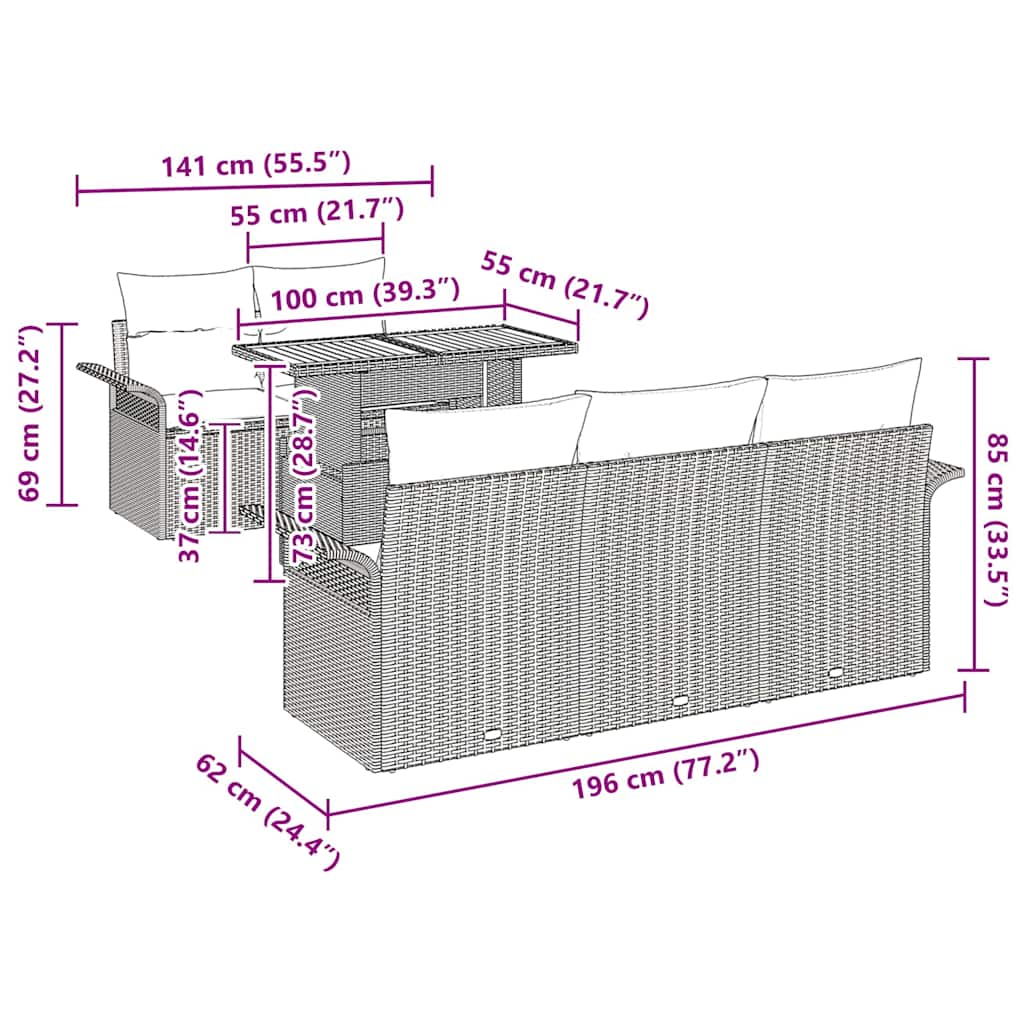 Tuinbankenset Met Kussen 6 Pcs Poly Rattan