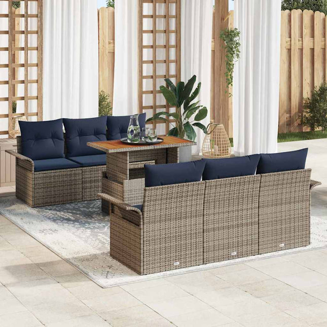 Tuinbankenset Met Kussen 7 Pcs En Blauw Poly Rattan