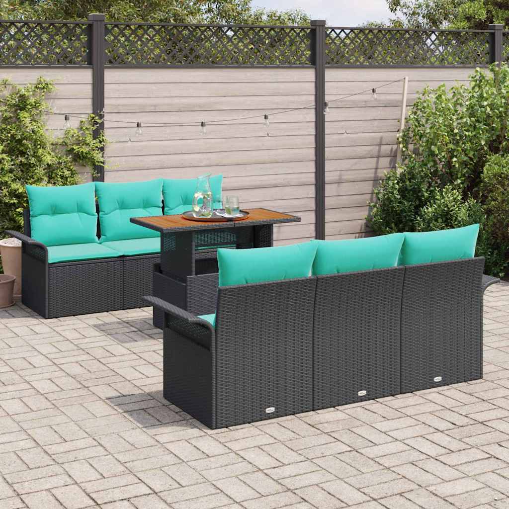 Tuinbankenset Met Kussen 7 Pcs En Blauw Poly Rattan