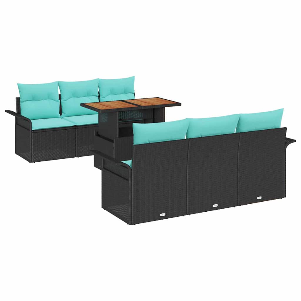 Tuinbankenset Met Kussen 7 Pcs En Blauw Poly Rattan