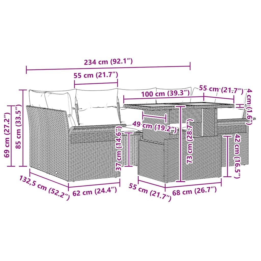 Tuin Sofa Set Met Kussen 7 Pcs