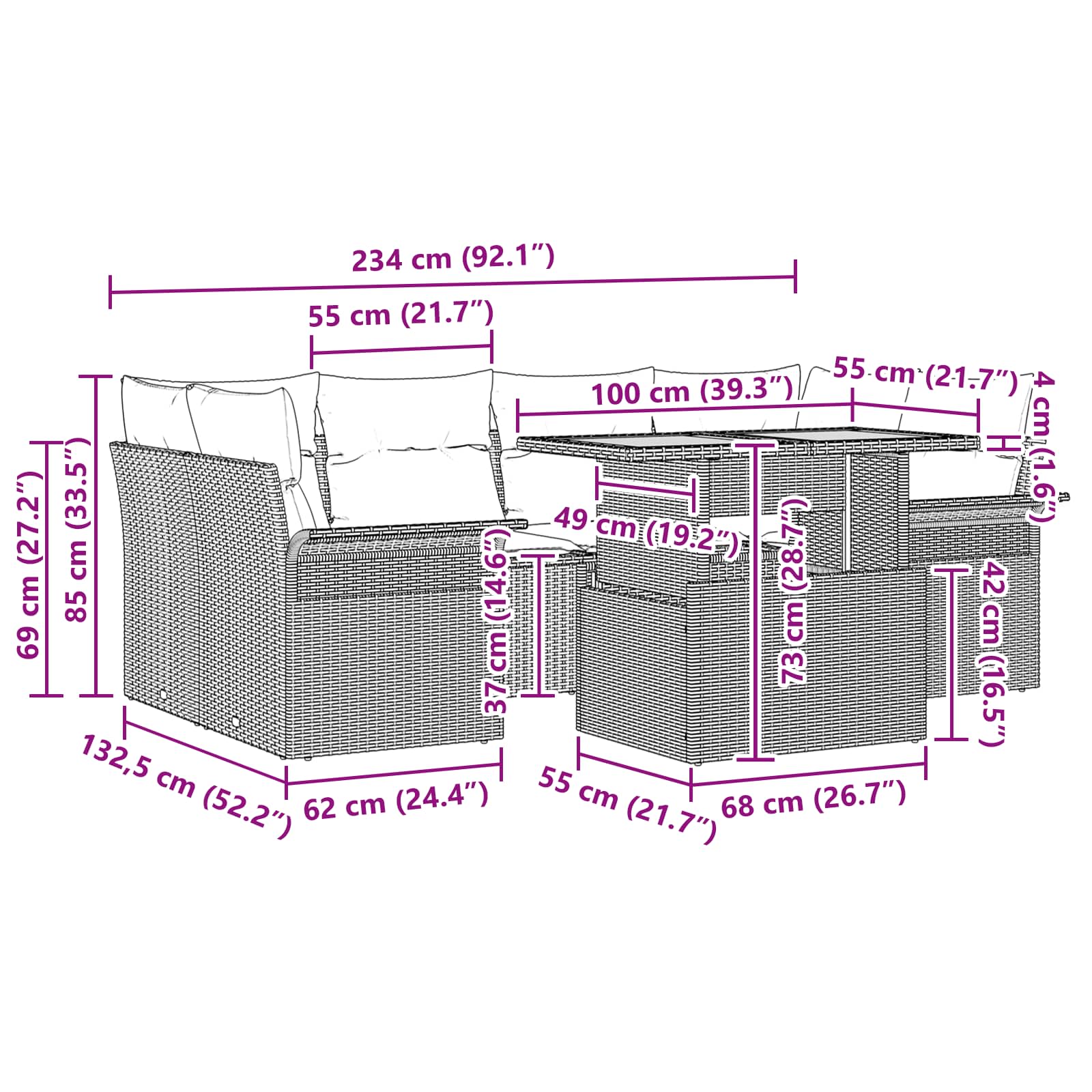 Tuin Sofa Set Met Kussen 7 Pcs En Blauw