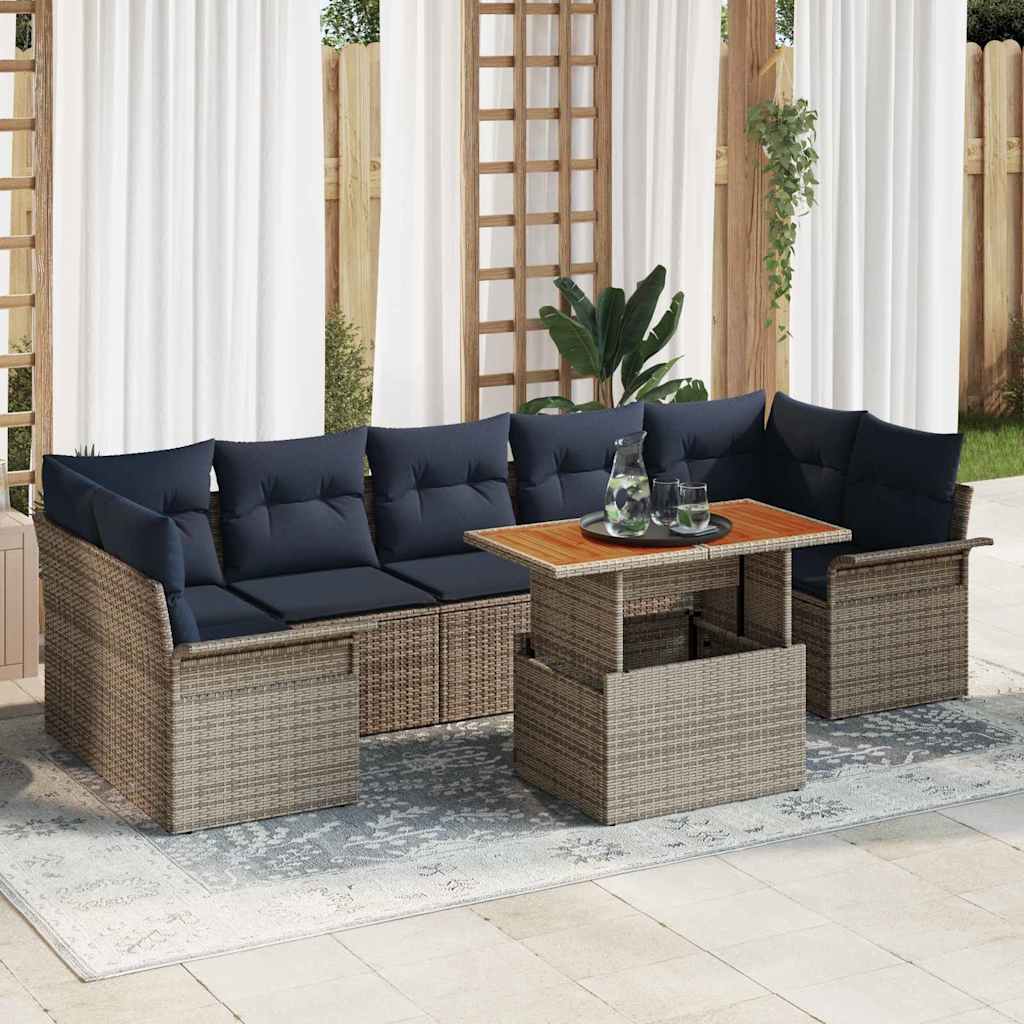 Tuinbankenset Met Kussen 8 Pcs En Blauw Poly Rattan