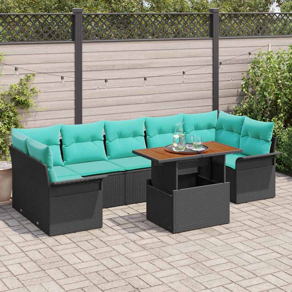 Tuinbankenset Met Kussen 8 Pcs En Blauw Poly Rattan
