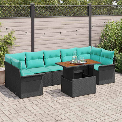Tuinbankenset Met Kussen 8 Pcs En Blauw Poly Rattan