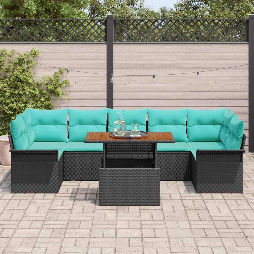 Tuinbankenset Met Kussen 8 Pcs En Blauw Poly Rattan