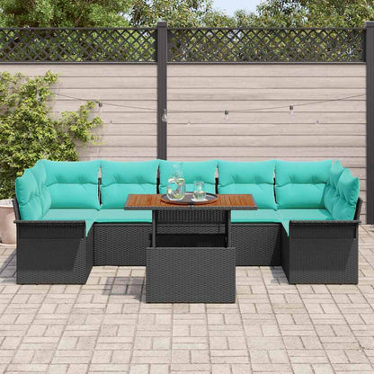 Tuinbankenset Met Kussen 8 Pcs En Blauw Poly Rattan