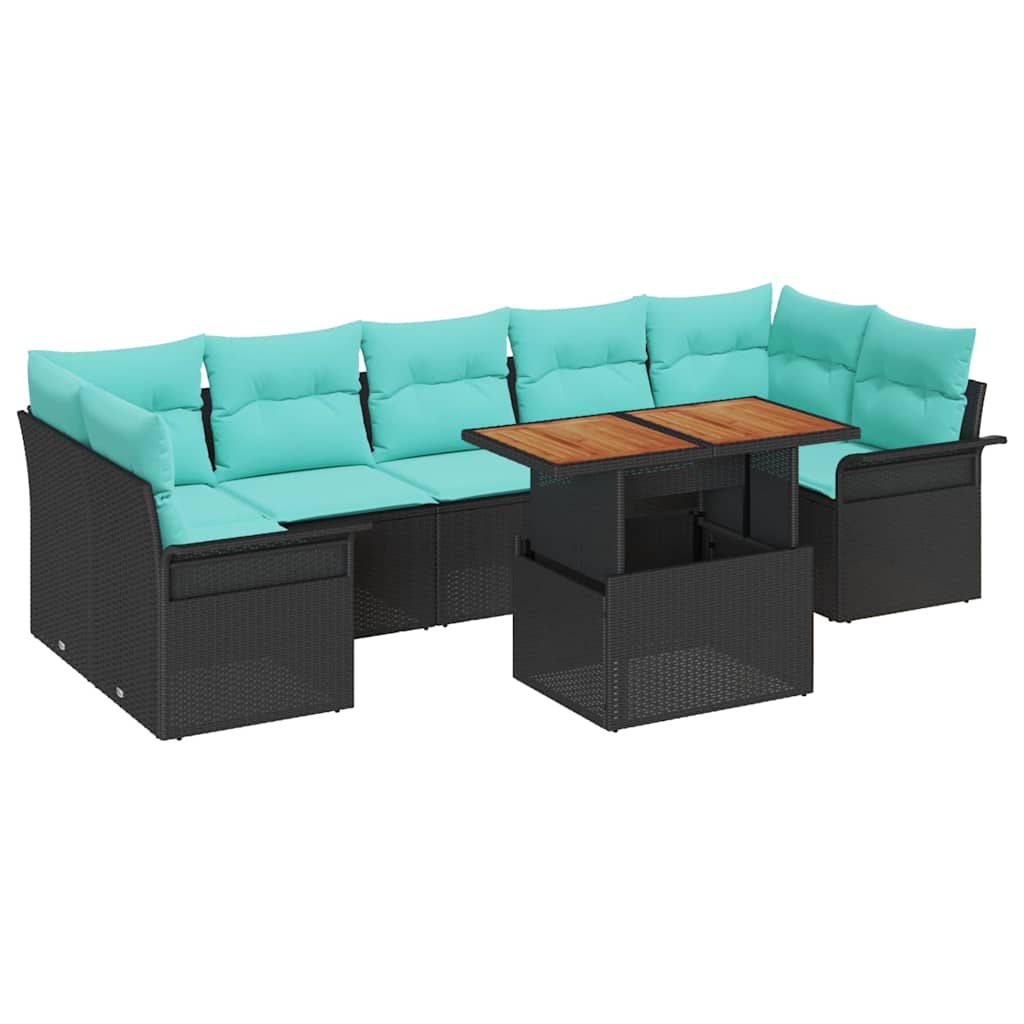 Tuinbankenset Met Kussen 8 Pcs En Blauw Poly Rattan
