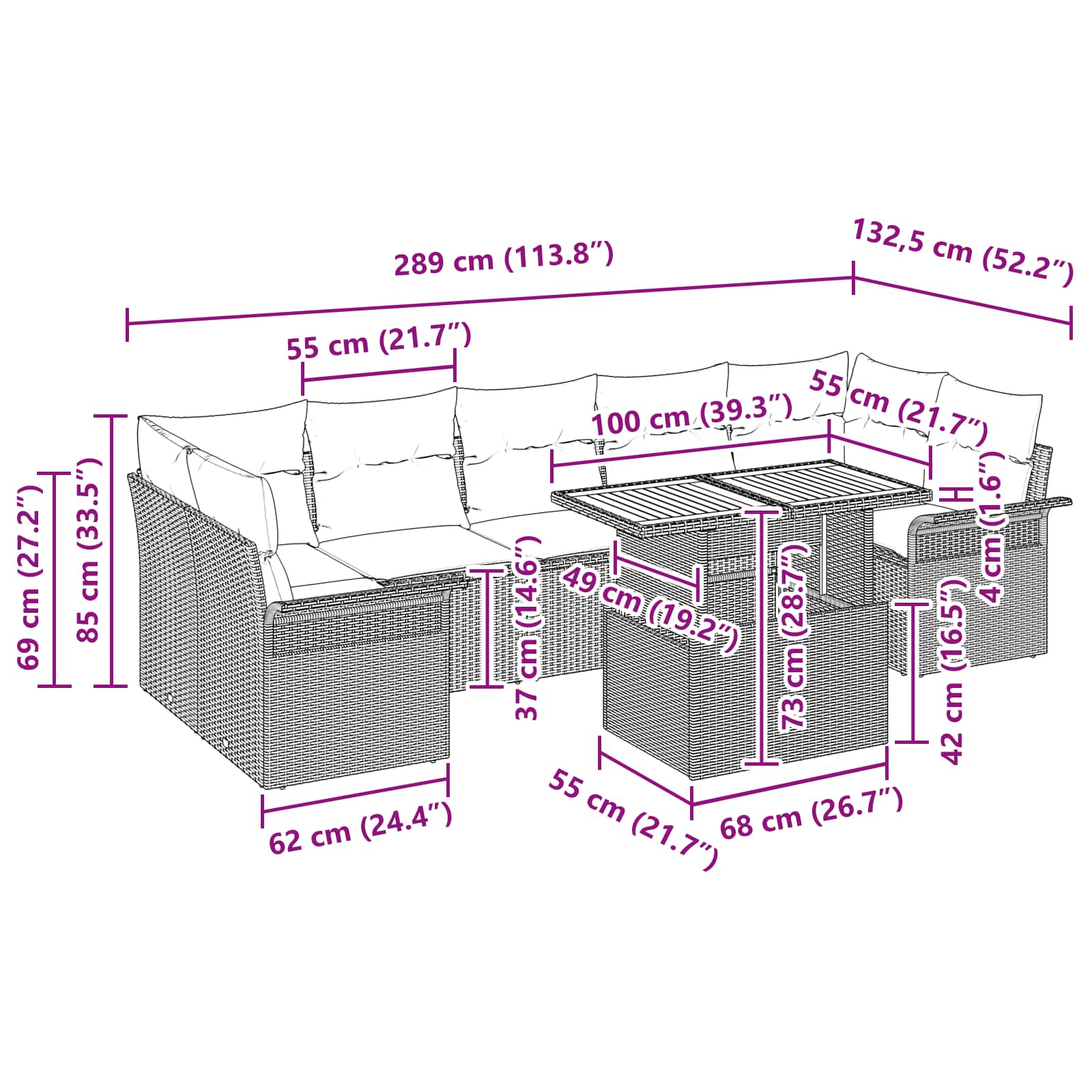 Tuinbankenset Met Kussen 8 Pcs En Blauw Poly Rattan