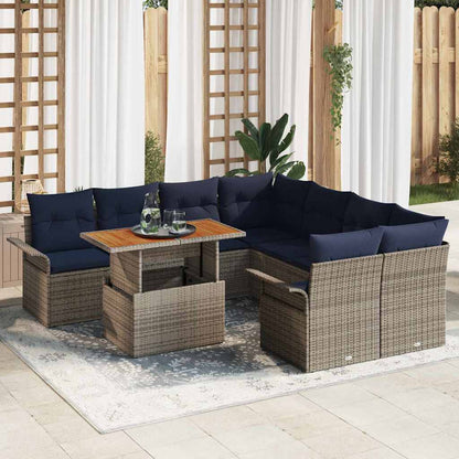 Tuinbankenset Met Kussen 9 Pcs En Blauw Poly Rattan