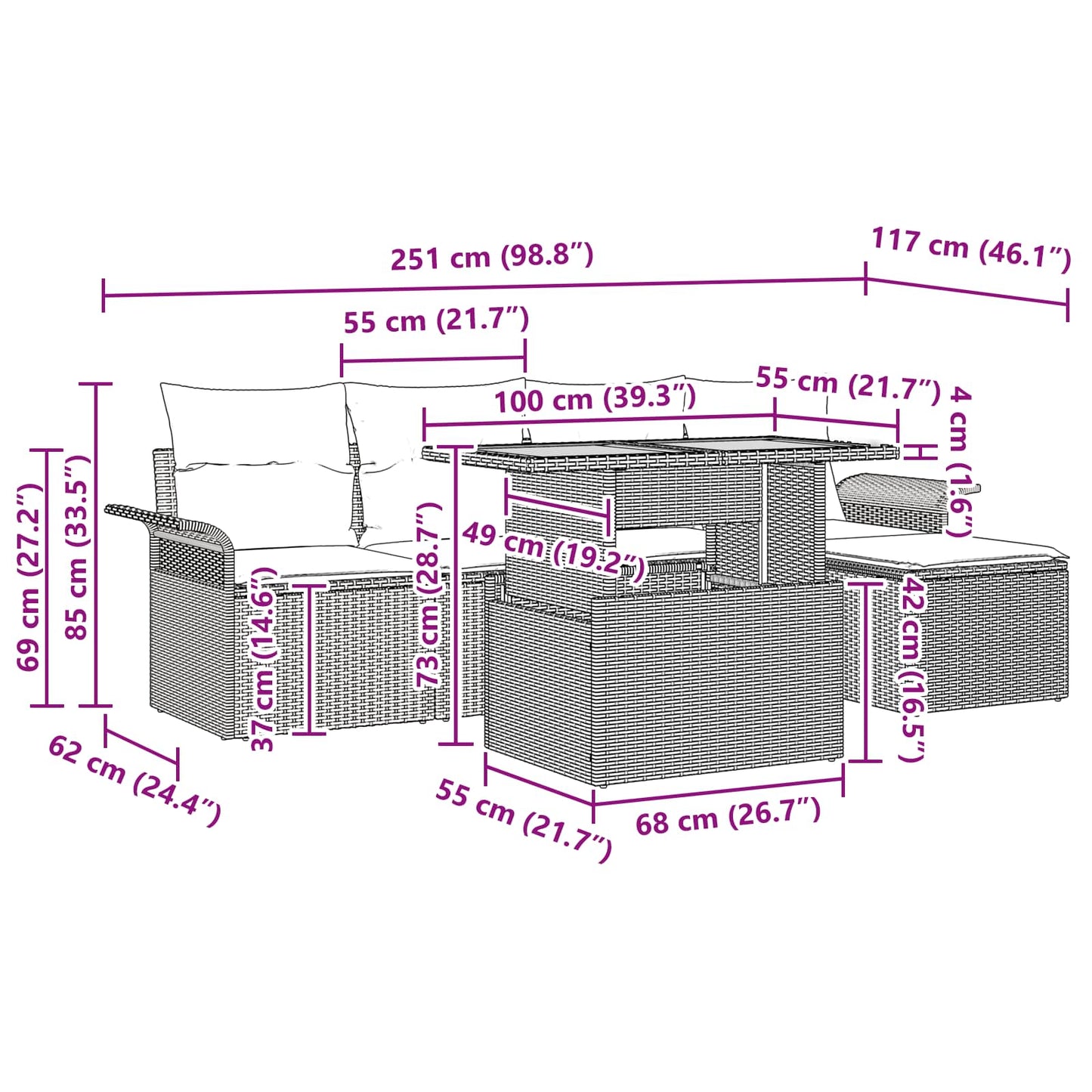 Tuin Sofa Set Met Kussen Met Opslag 6 Pcs En Blauw