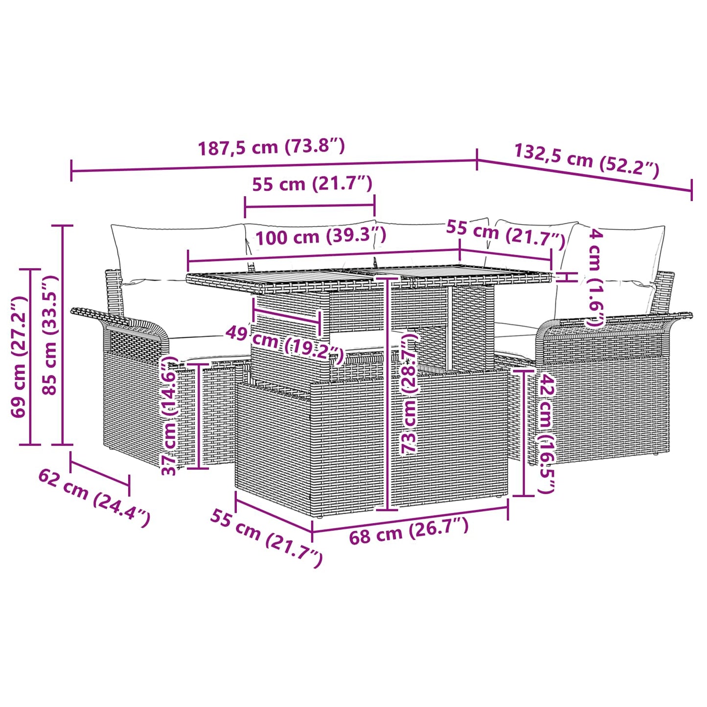 Tuin Sofa Set Met Kussen Met Opslag 5 Pcs En Blauw