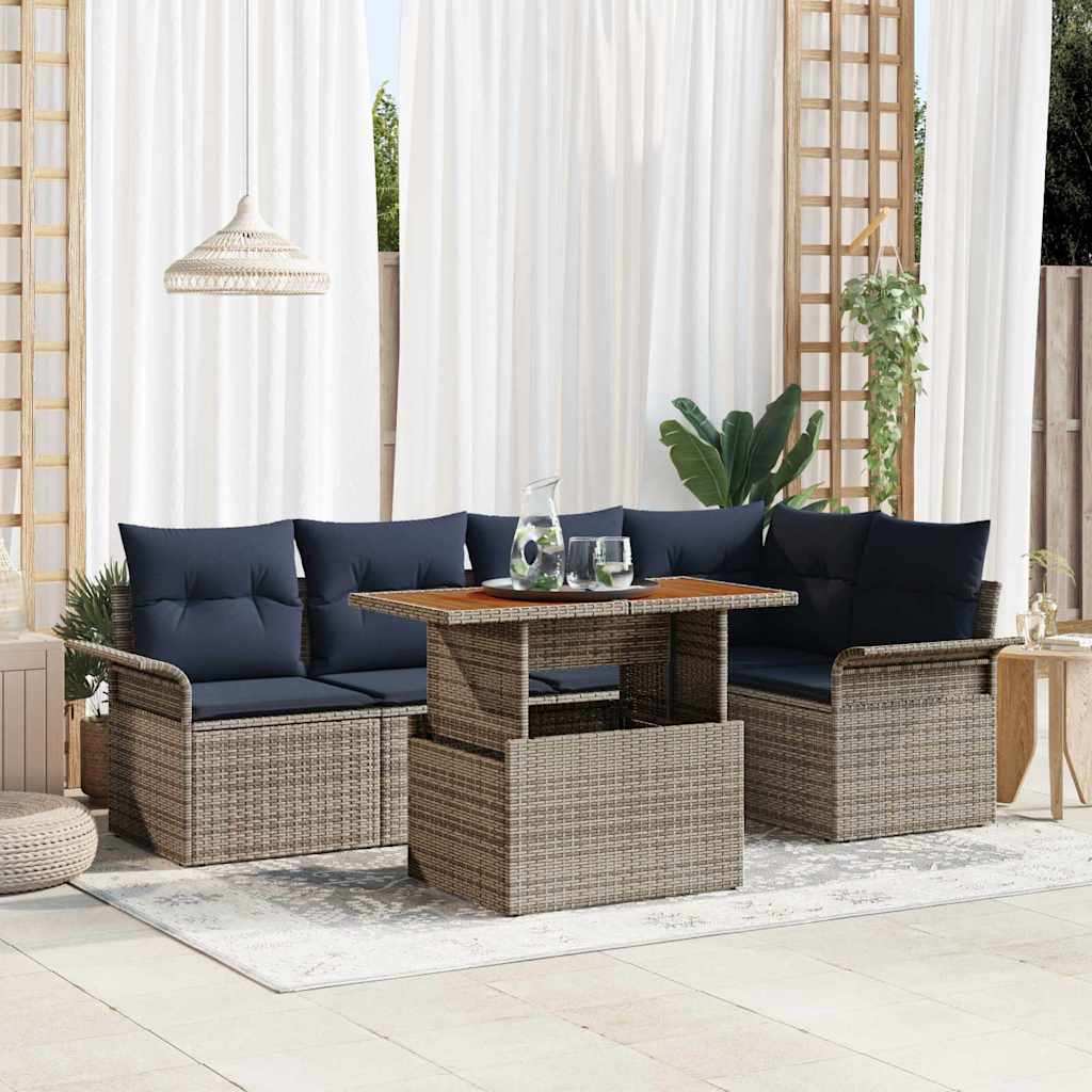 Tuinbankenset Met Kussen 6 Pcs En Blauw Poly Rattan